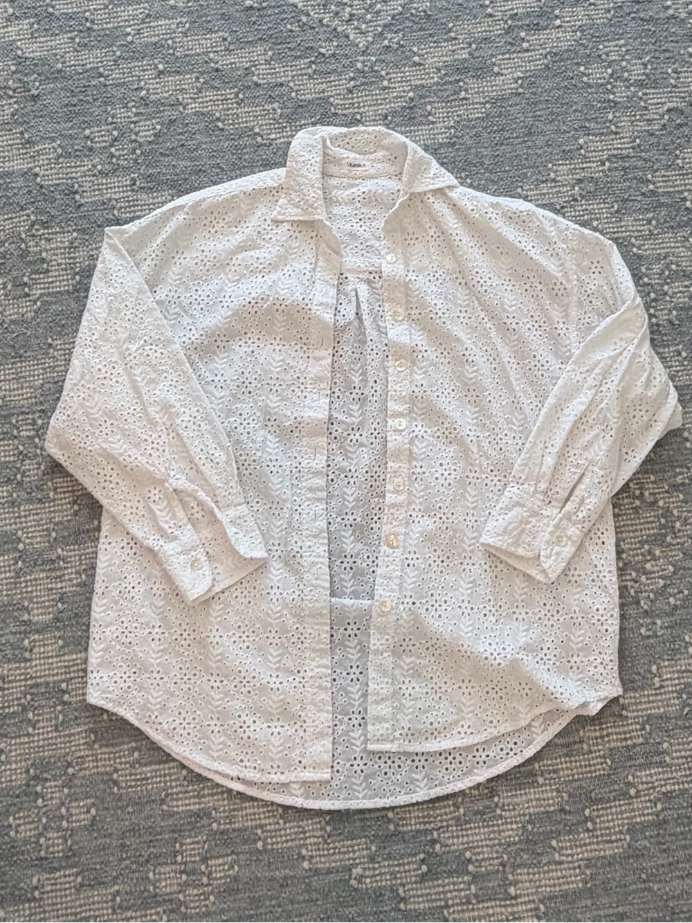 Vitamin A White Eyelet Swim Coverup Button Shirt